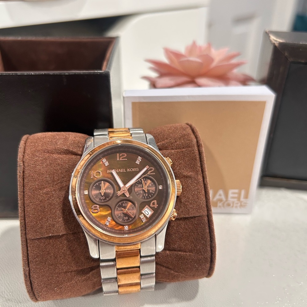 Michael Kors Rose Gold and Silver Chronograph Watch